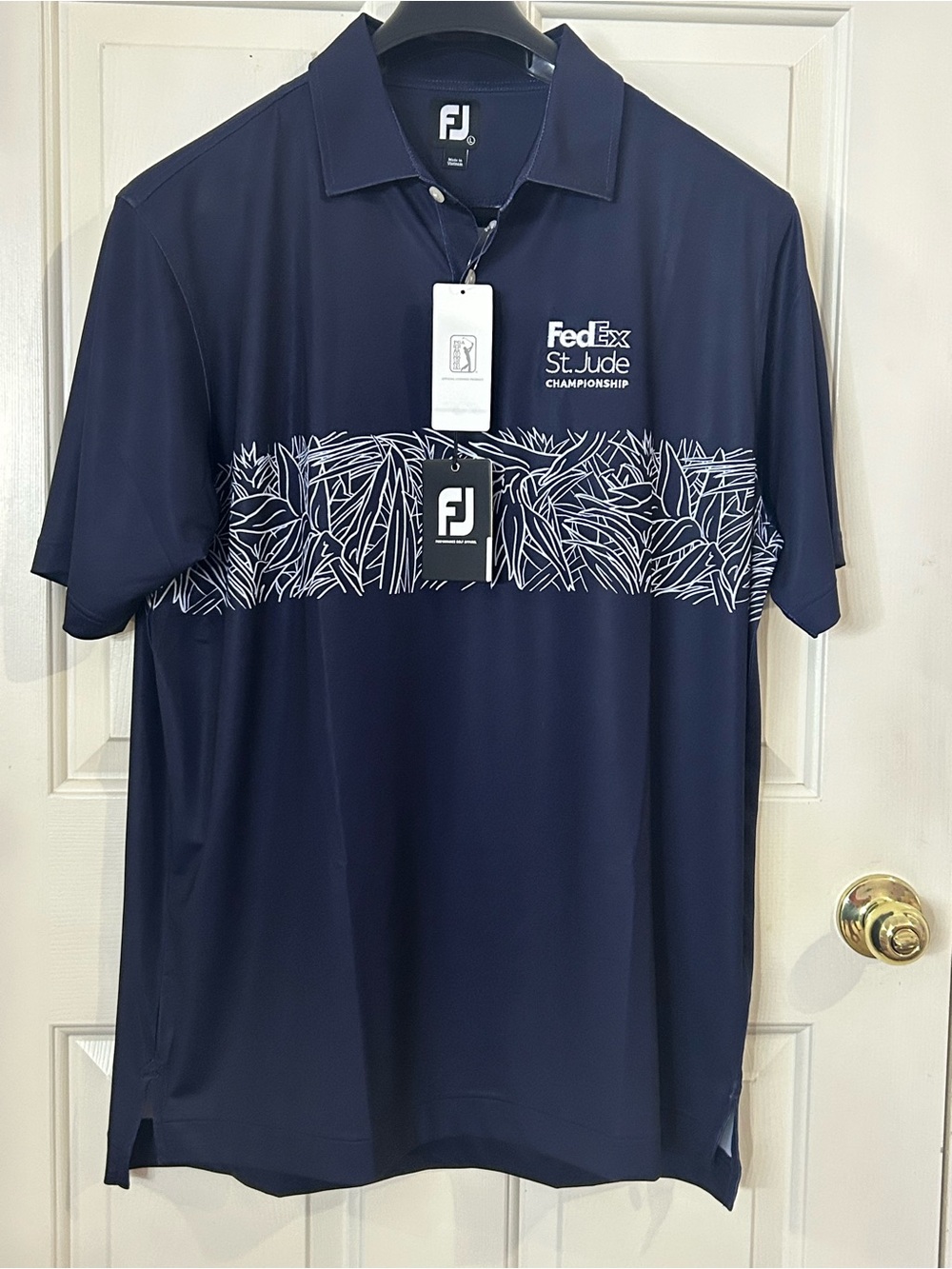 FootJoy FedEx St Jude Championship Tropical Chest Band Lisle Polo Mens Blue NWT